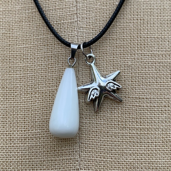 Handmade Teardrop Stone Amulet with Angel Star Charm - Picture 4 of 5